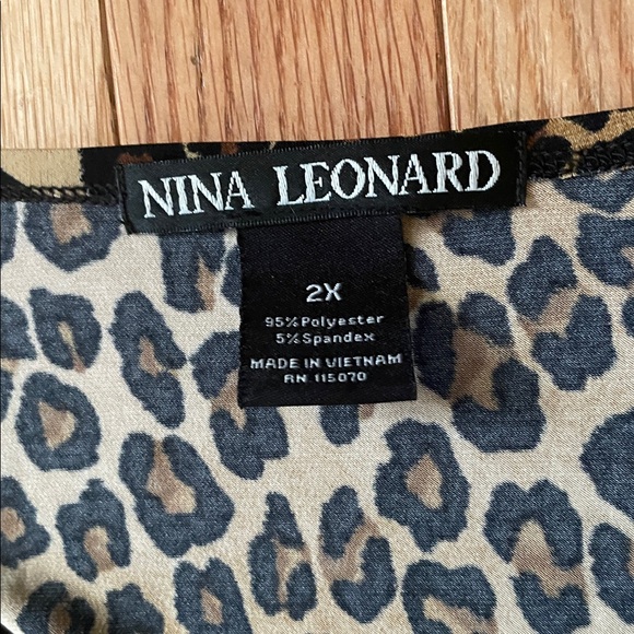 Nina Leonard Cardigan Womens 2X Brown Black Animal Print Stretch Layering Piece - Picture 2 of 9